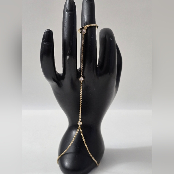 Gold Sterling Silver 925 Slave Chain Bracelet With Ring - Picture 3 of 11